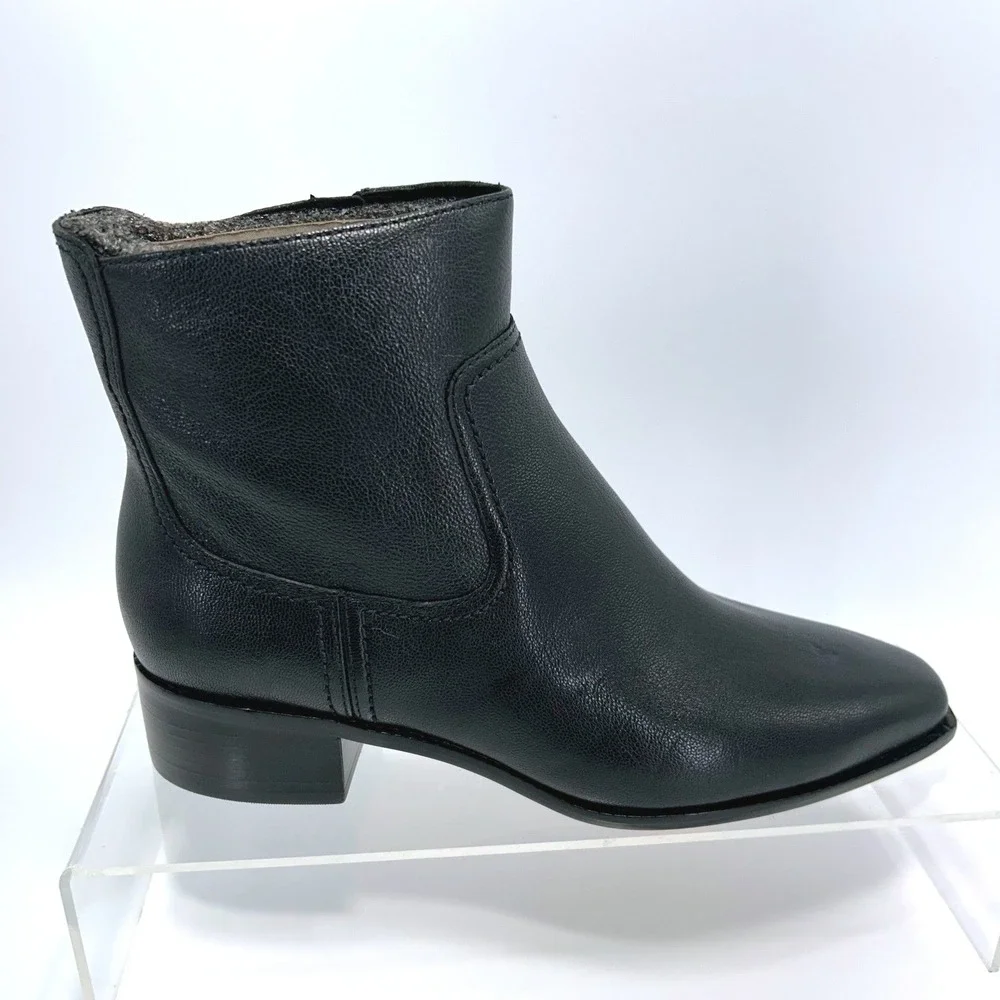 Cole Haan Size 6.5 Black Leather Block Heel Ankle Boots NEW Naia $180